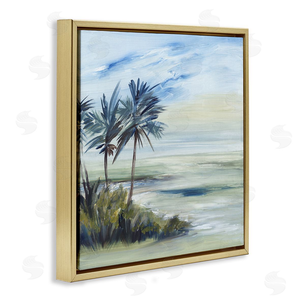 Lera Windy Palm Trees Gold Floating Frame Canvas Wall Art Print