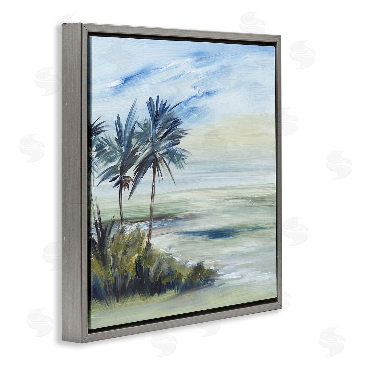 Lera Windy Palm Trees Gray Floating Frame Canvas Wall Art Print