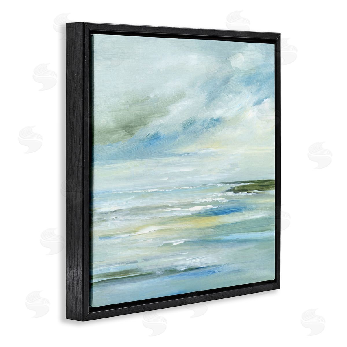 Lera Cloudy Blue Beach Impression Black Floating Frame Canvas Wall Art Print