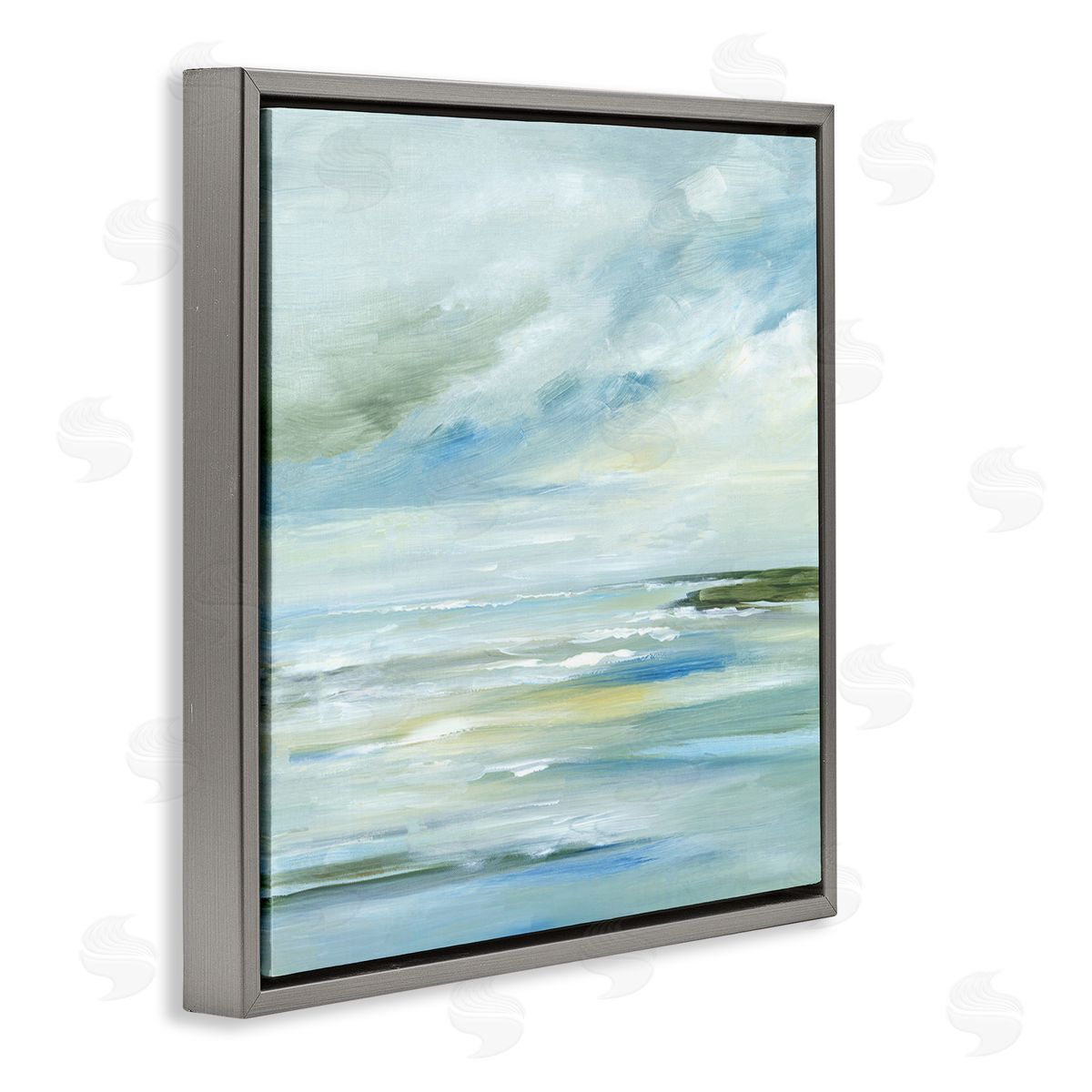 Lera Cloudy Blue Beach Impression Gray Floating Frame Canvas Wall Art Print