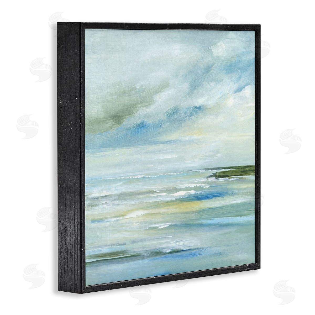 Lera Cloudy Blue Beach Impression Black Framed Giclee Wall Art Print