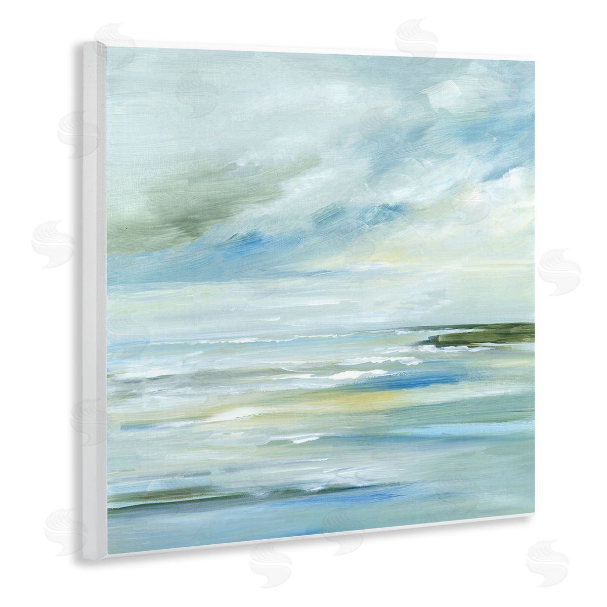 Lera Cloudy Blue Beach Impression Wooden Wall Plaque Art Print