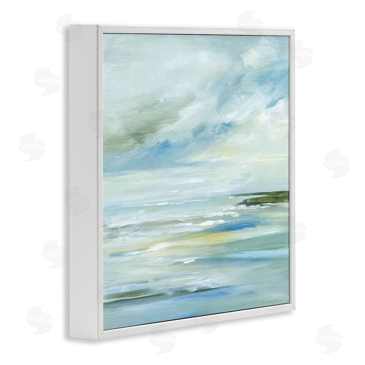 Lera Cloudy Blue Beach Impression White Framed Giclee Wall Art Print