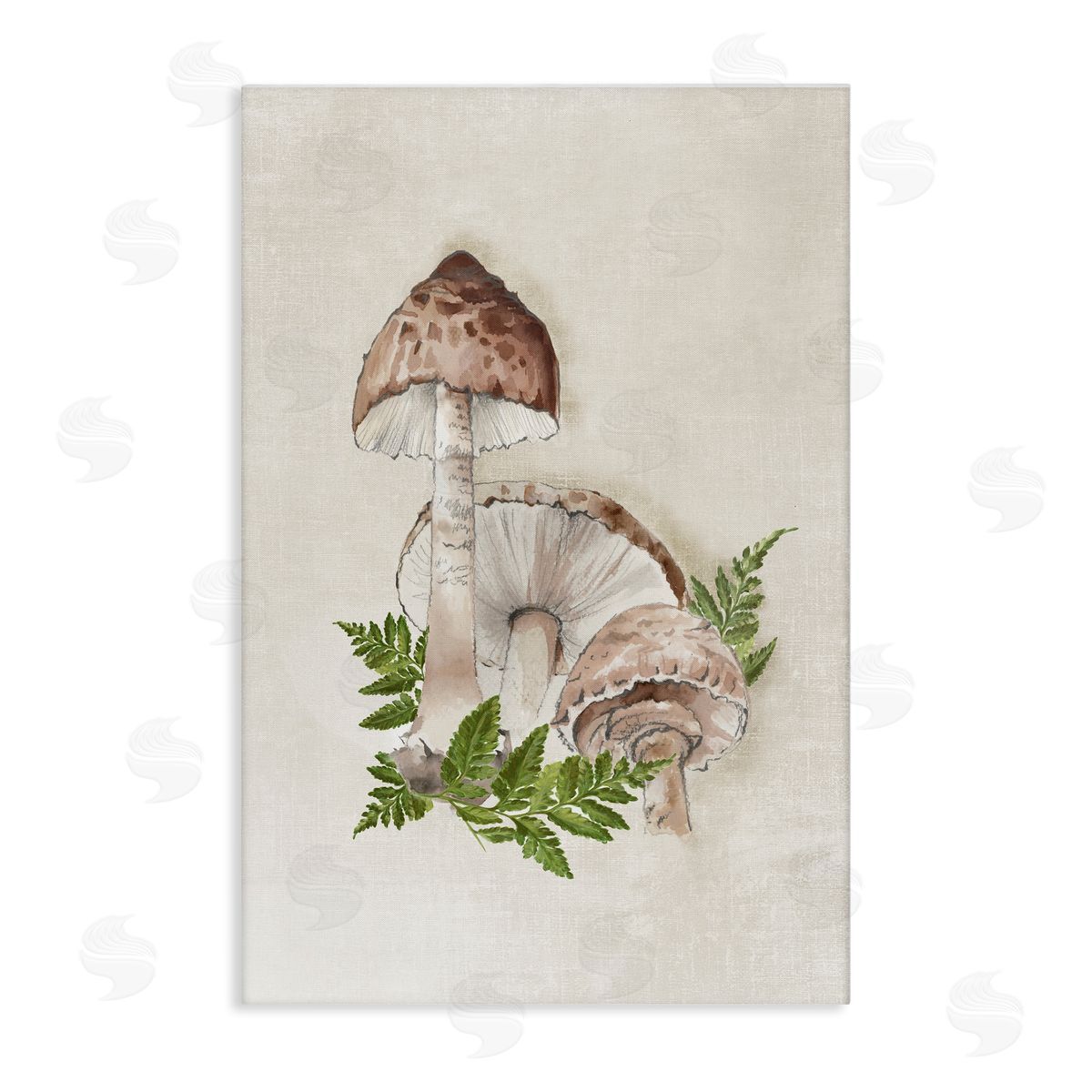 Eli Jones Beige Mushrooms & Fern Canvas Wall Art Print