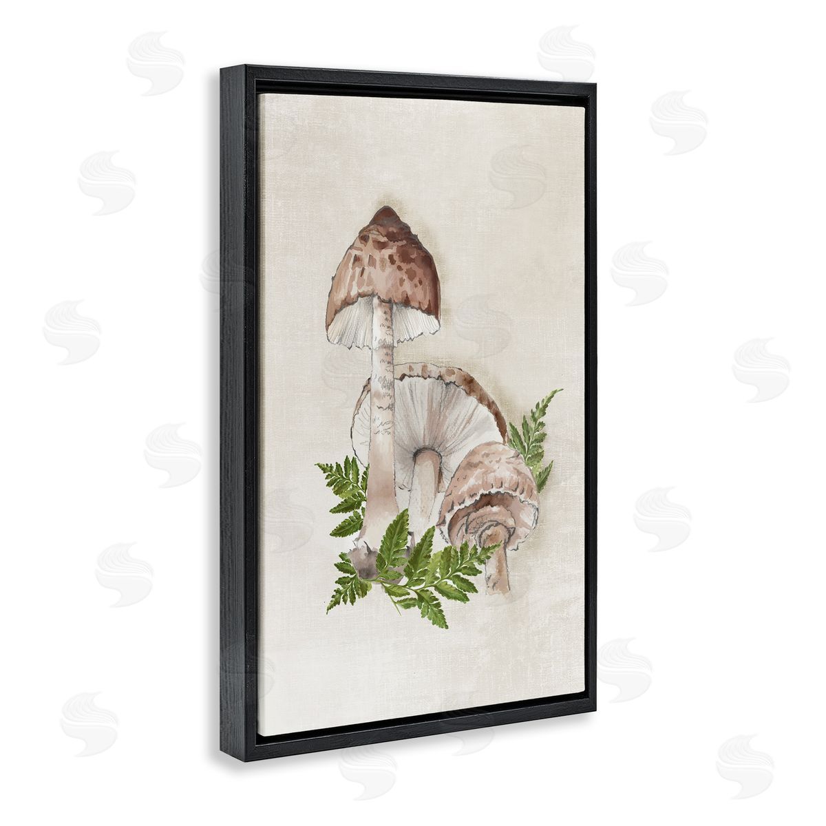 Eli Jones Beige Mushrooms & Fern Black Floating Frame Canvas Wall Art Print