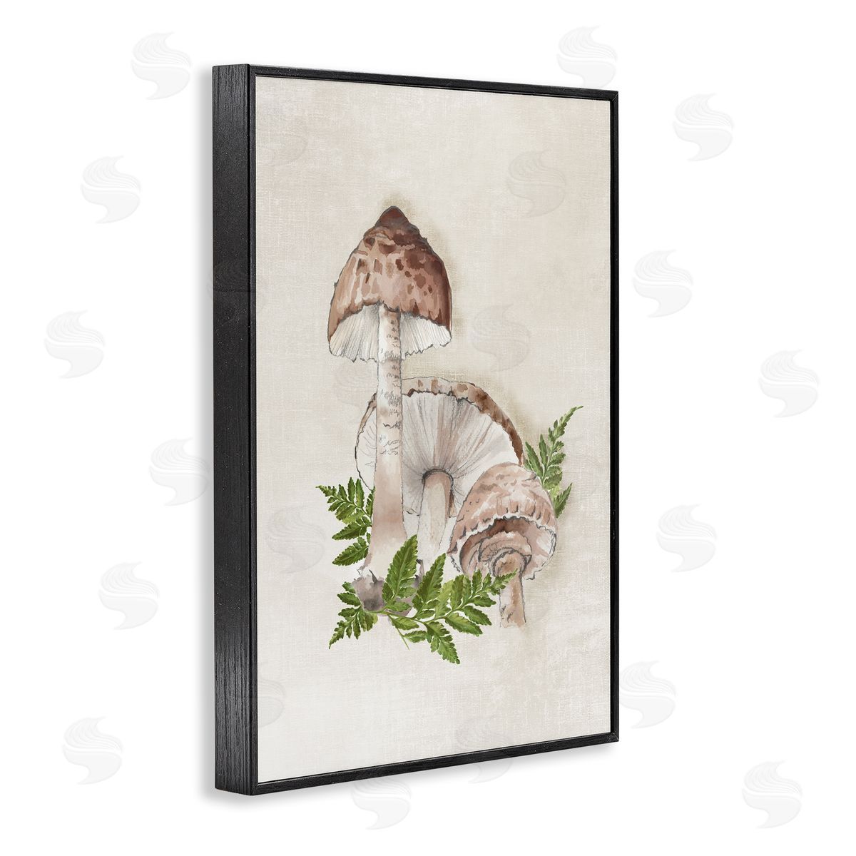 Eli Jones Beige Mushrooms & Fern Black Framed Giclee Wall Art Print