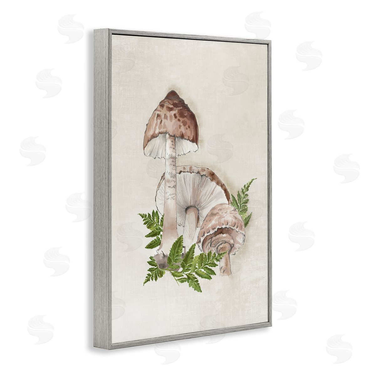 Eli Jones Beige Mushrooms & Fern Gray Framed Giclee Wall Art Print