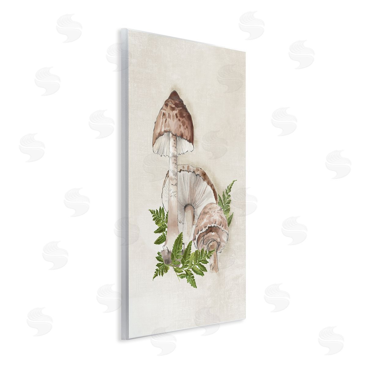 Eli Jones Beige Mushrooms & Fern Wooden Wall Plaque Art Print