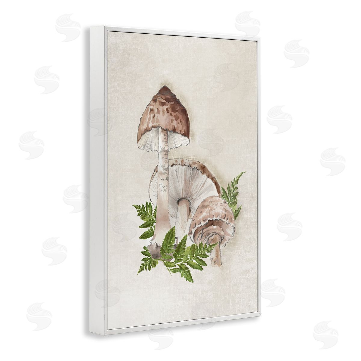Eli Jones Beige Mushrooms & Fern White Framed Giclee Wall Art Print