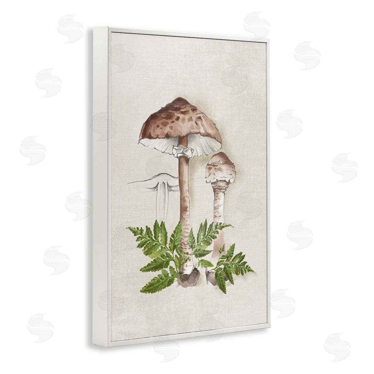 Eli Jones Mushroom & Ferns Sketch White Framed Giclee Wall Art Print