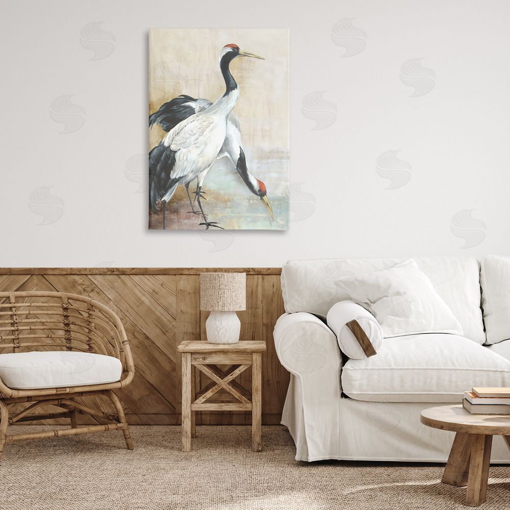 Eli Jones Crane Duo at Riverside Canvas Wall Art Print in Room