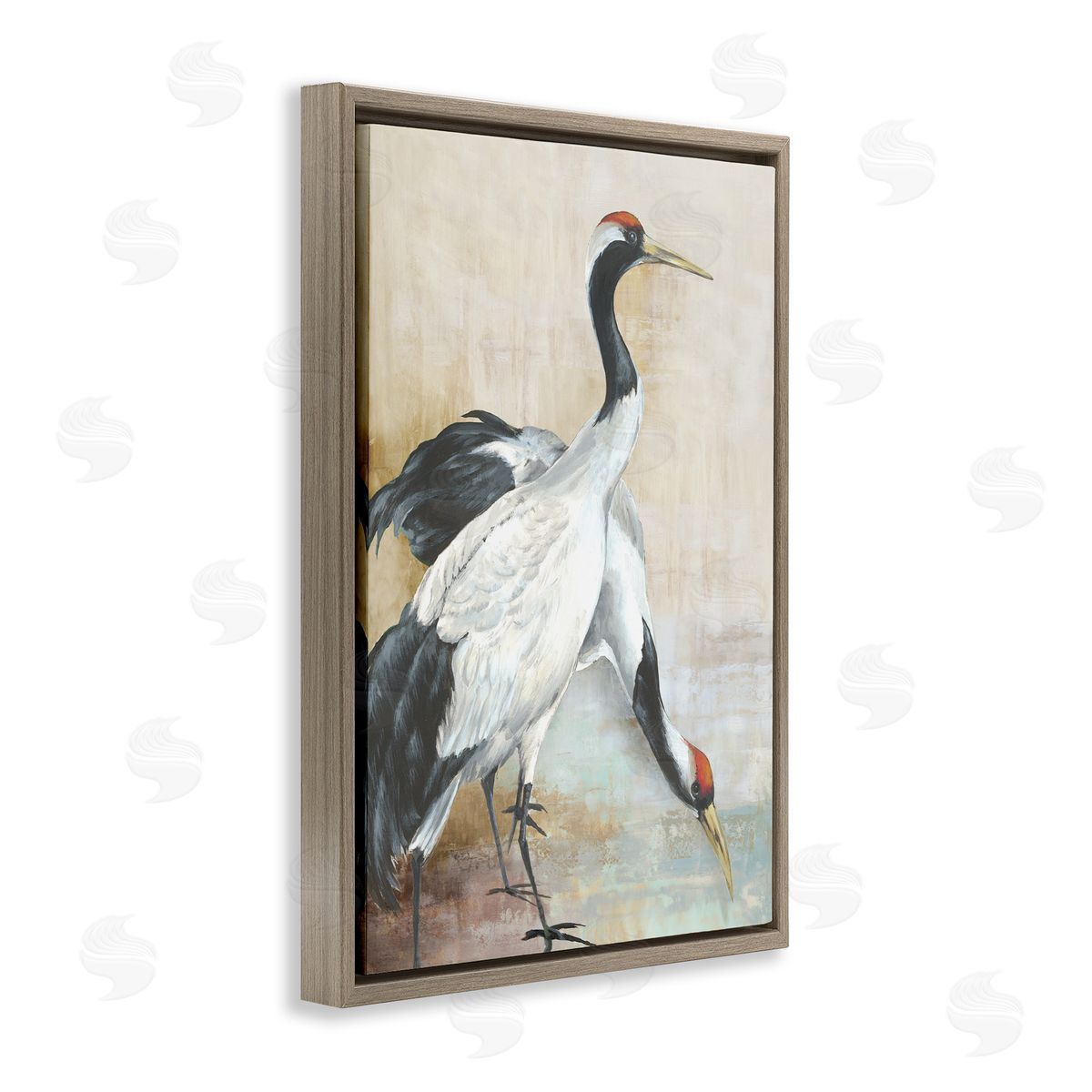 Eli Jones Crane Duo at Riverside Brown Floating Frame Canvas Wall Art Print