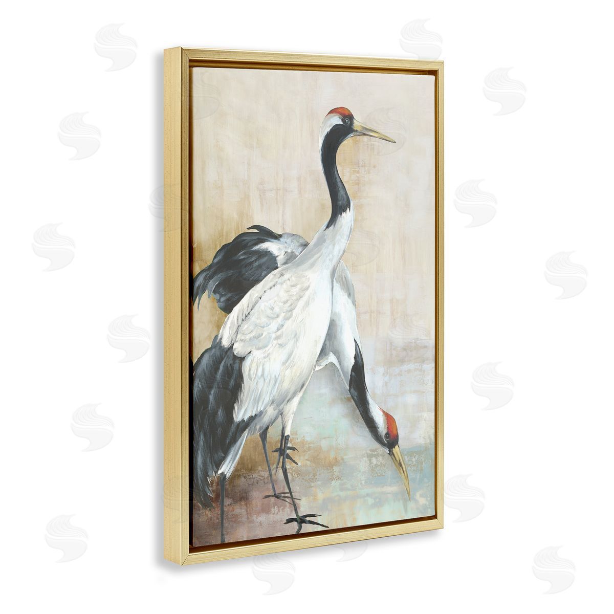 Eli Jones Crane Duo at Riverside Gold Floating Frame Canvas Wall Art Print