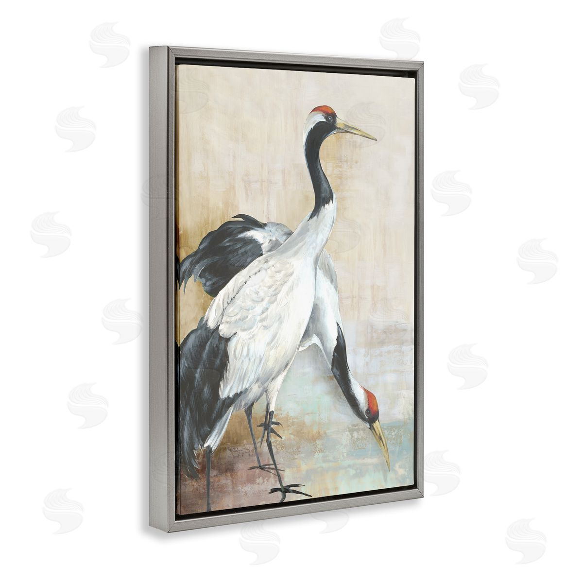Eli Jones Crane Duo at Riverside Gray Floating Frame Canvas Wall Art Print