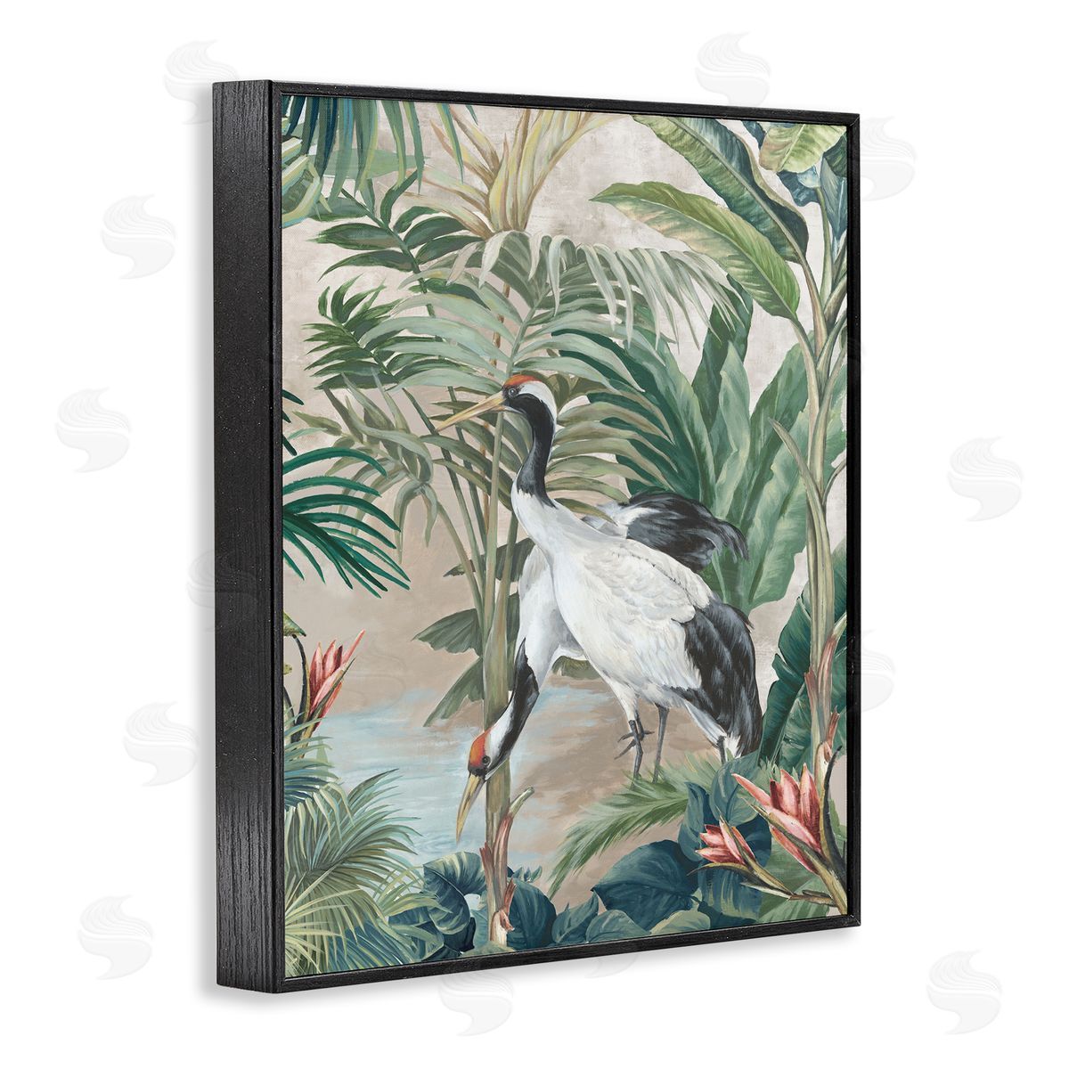 Eli Jones Tropical Oasis Cranes Black Framed Giclee Wall Art Print