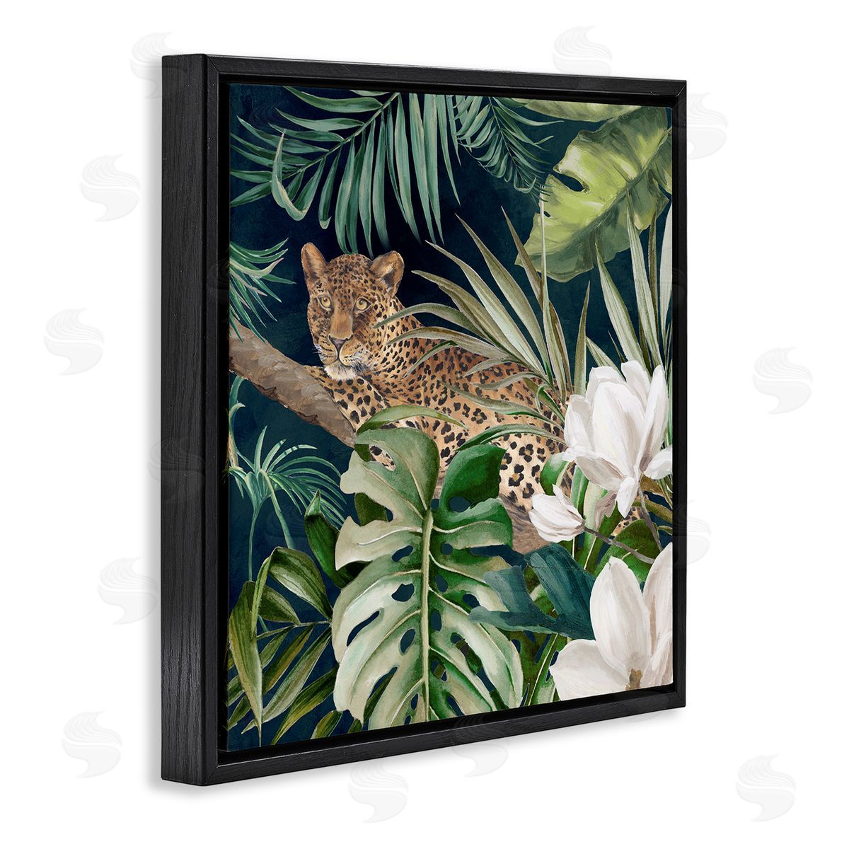 Eli Jones Tropical Jungle Leopard Black Floating Frame Canvas Wall Art Print