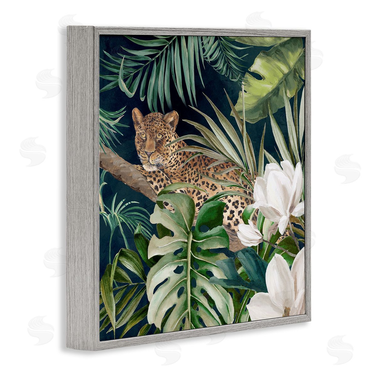 Eli Jones Tropical Jungle Leopard Gray Framed Giclee Wall Art Print