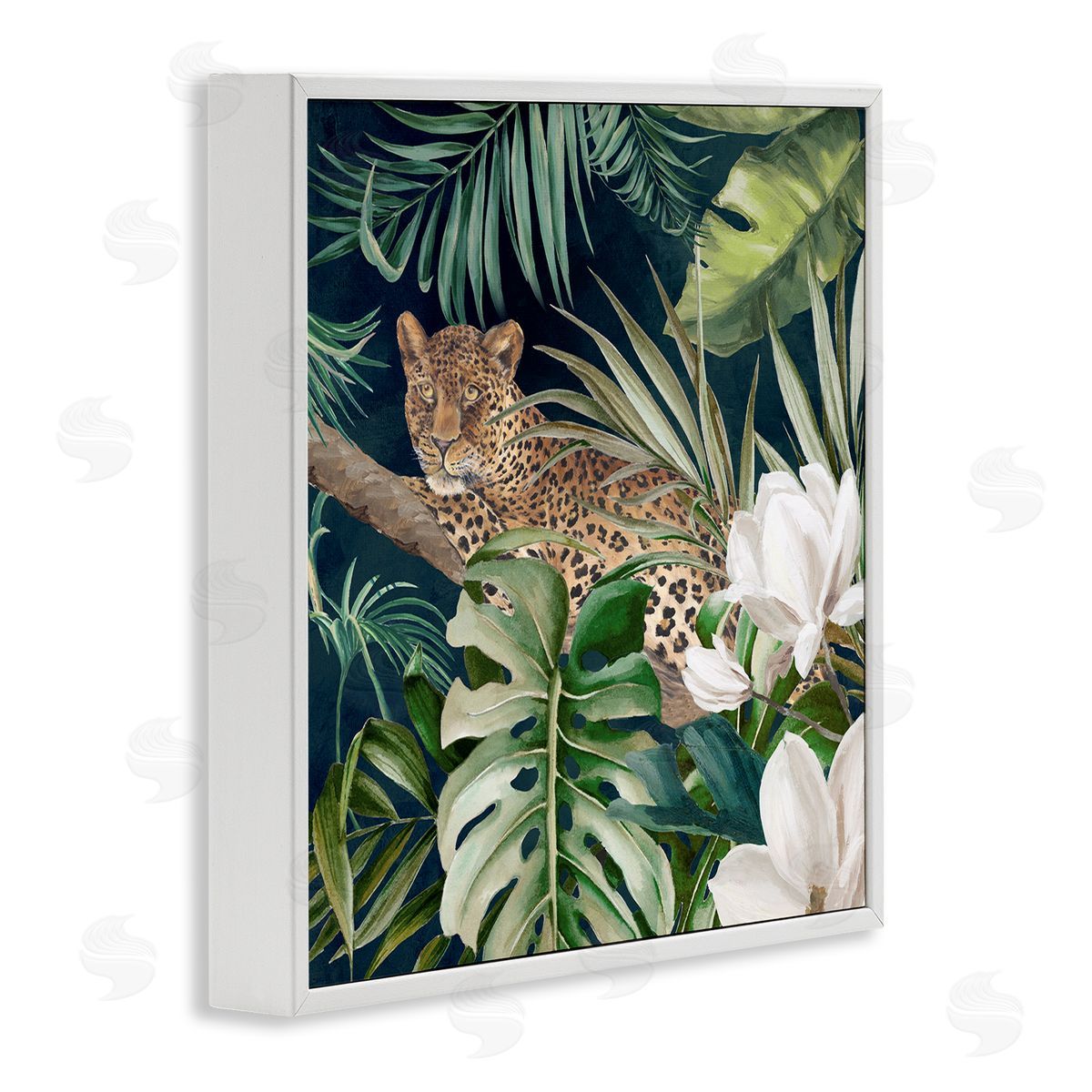 Eli Jones Tropical Jungle Leopard White Framed Giclee Wall Art Print
