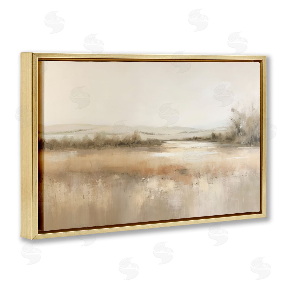 Irena Orlov Reflective Beige Countryside Gold Floating Frame Canvas Wall Art Print