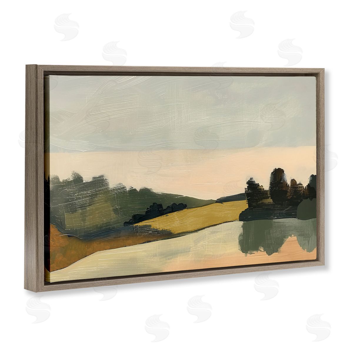 Irena Orlov Curving Green Hills Brown Floating Frame Canvas Wall Art Print