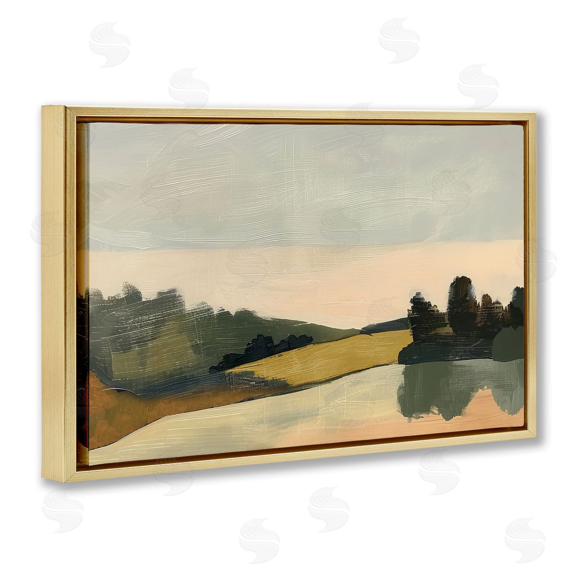 Irena Orlov Curving Green Hills Gold Floating Frame Canvas Wall Art Print