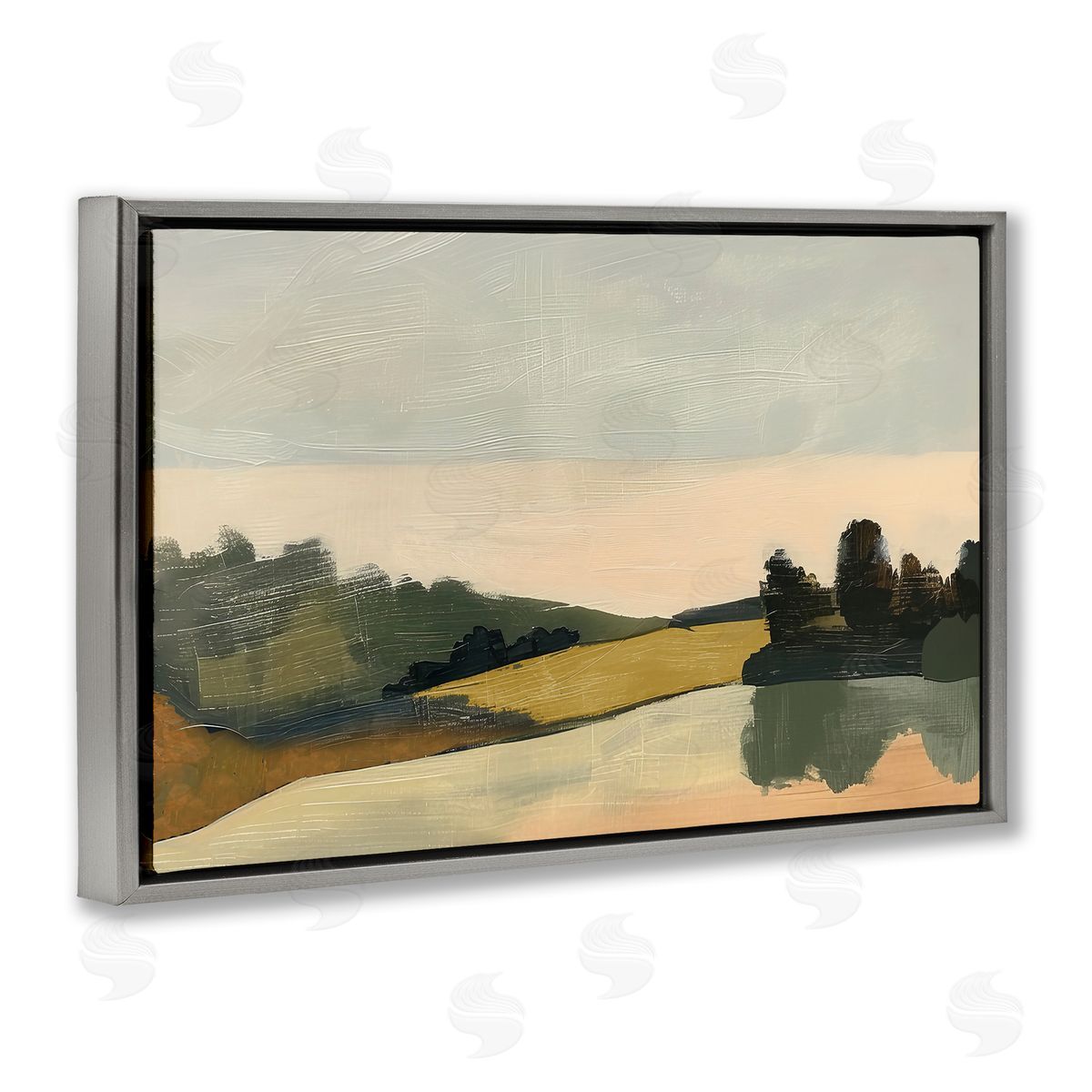Irena Orlov Curving Green Hills Gray Floating Frame Canvas Wall Art Print
