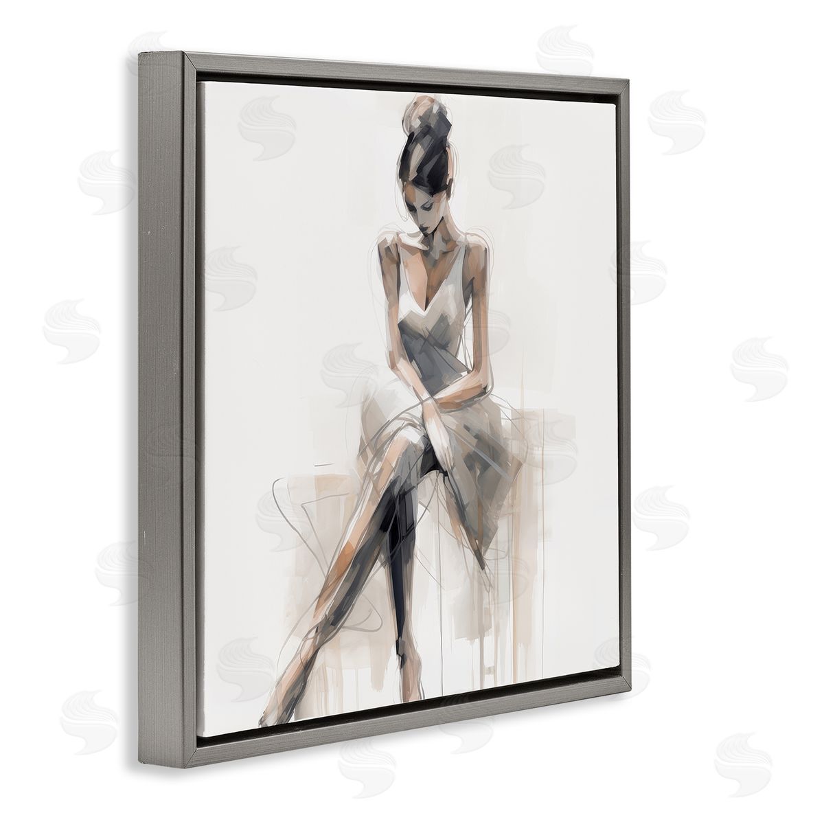 Irena Orlov Female Sitting Portrait Gray Floating Frame Canvas Wall Art Print