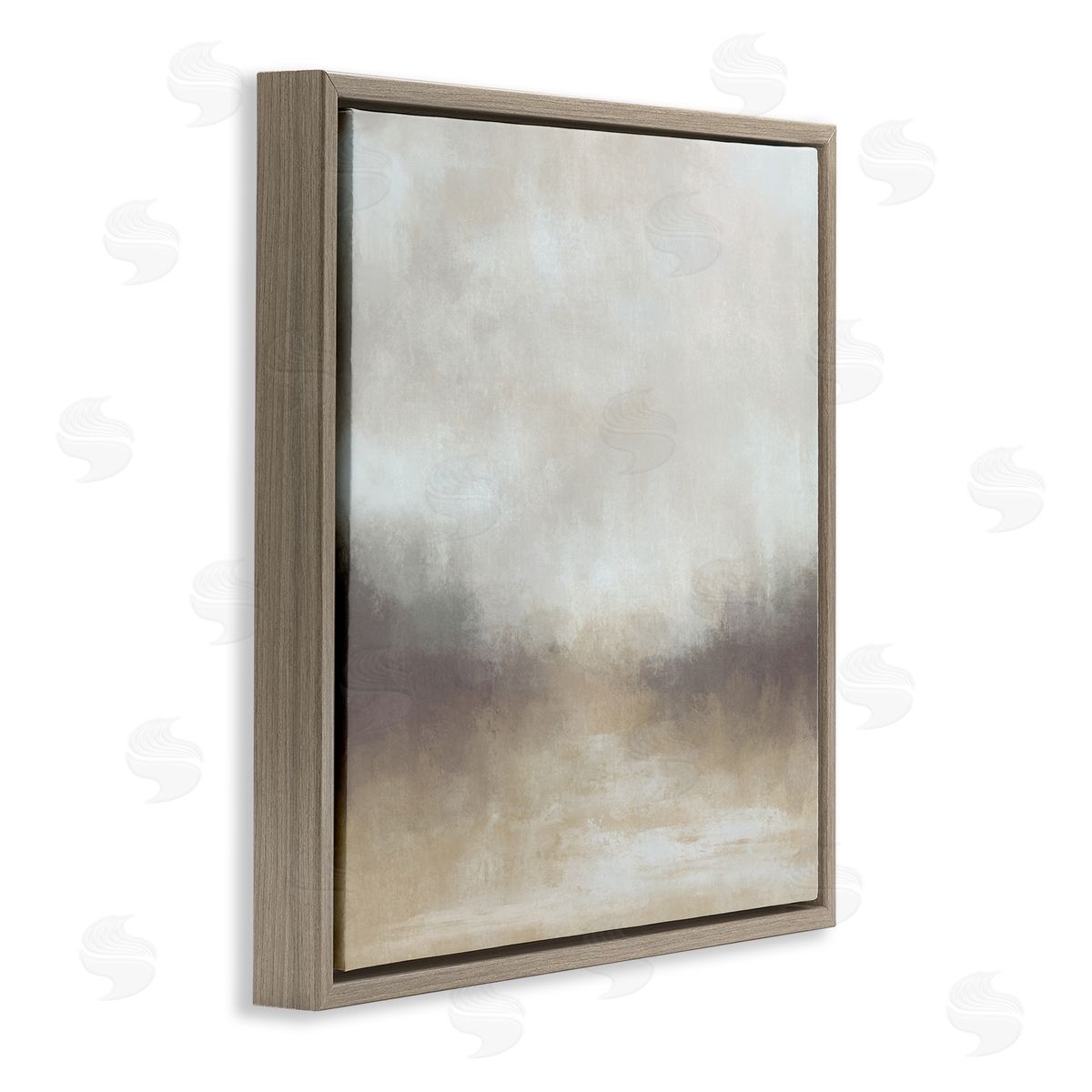 J:L Design Foggy Beige Landscape Brown Floating Frame Canvas Wall Art Print