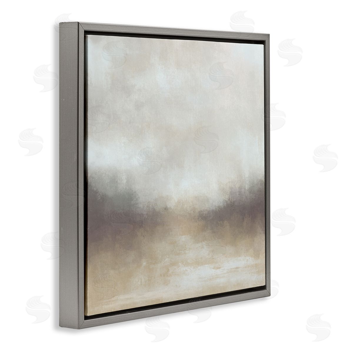 J:L Design Foggy Beige Landscape Gray Floating Frame Canvas Wall Art Print