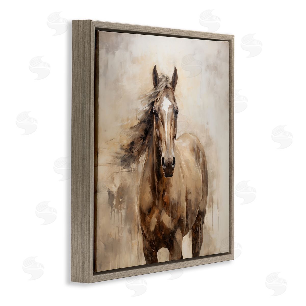 PI Creative Art Horse with Modern Drip Brown Floating Frame Canvas Wall Art Print
