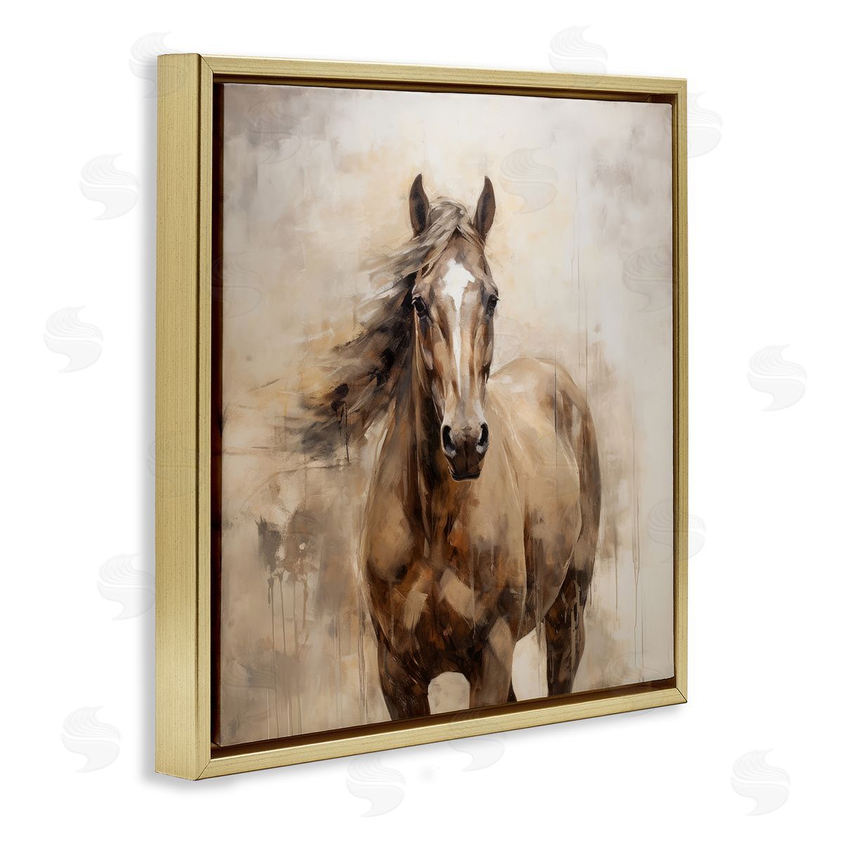 PI Creative Art Horse with Modern Drip Gold Floating Frame Canvas Wall Art Print