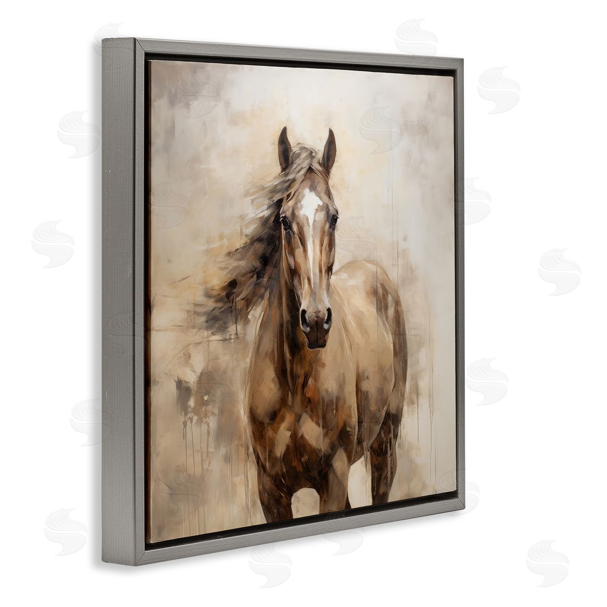 PI Creative Art Horse with Modern Drip Gray Floating Frame Canvas Wall Art Print