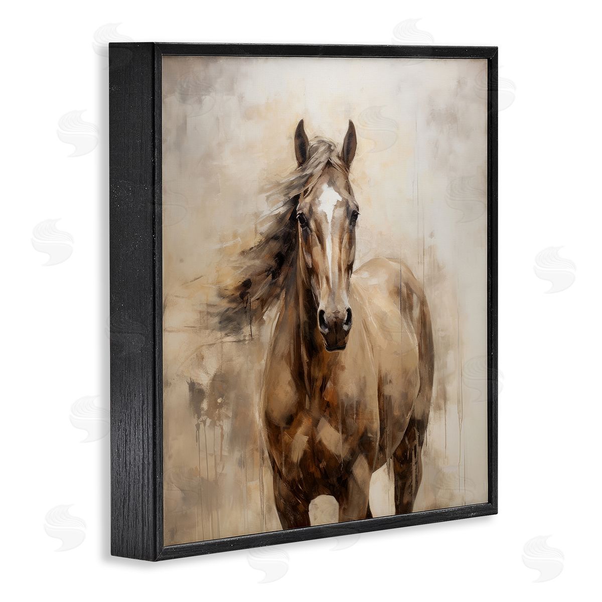 PI Creative Art Horse with Modern Drip Black Framed Giclee Wall Art Print