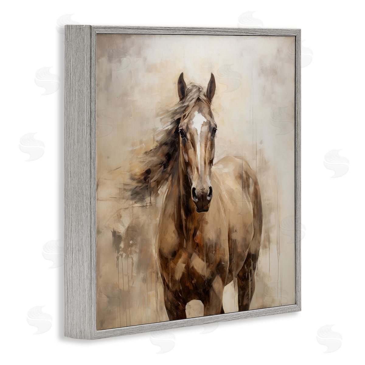 PI Creative Art Horse with Modern Drip Gray Framed Giclee Wall Art Print