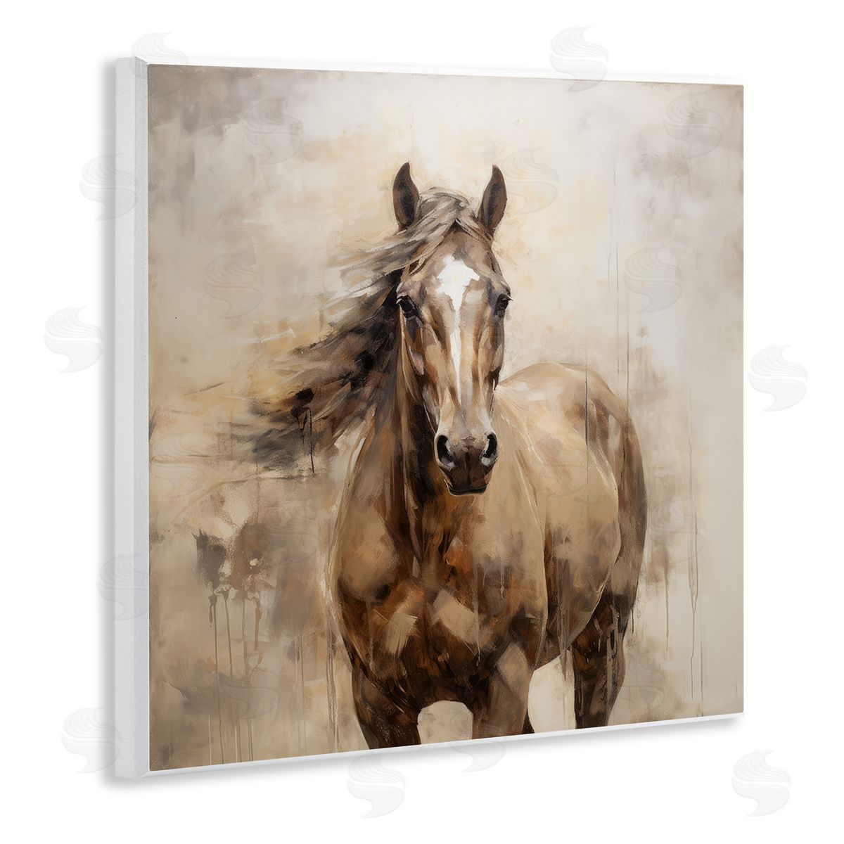 PI Creative Art Horse with Modern Drip Wooden Wall Plaque Art Print