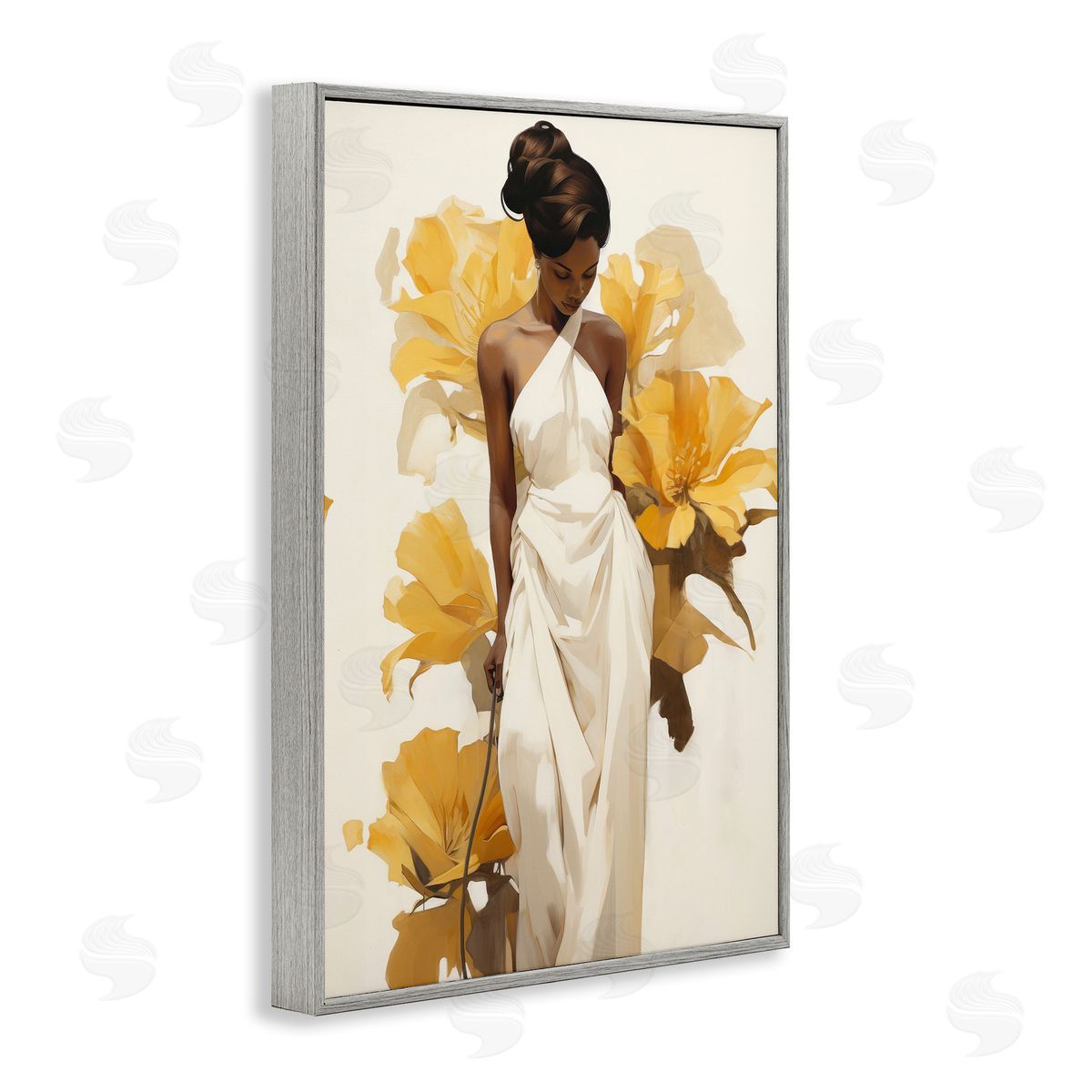 Raymond Powers Elegant Woman with Flowers Gray Framed Giclee Wall Art Print