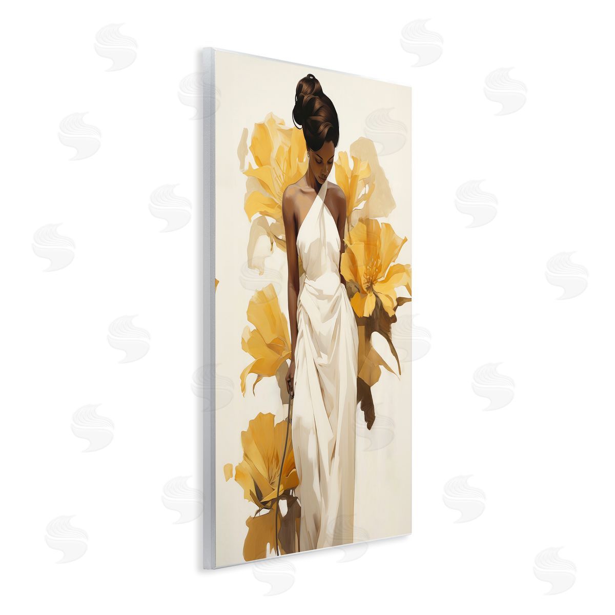 Raymond Powers Elegant Woman with Flowers Wooden Wall Plaque Art Print