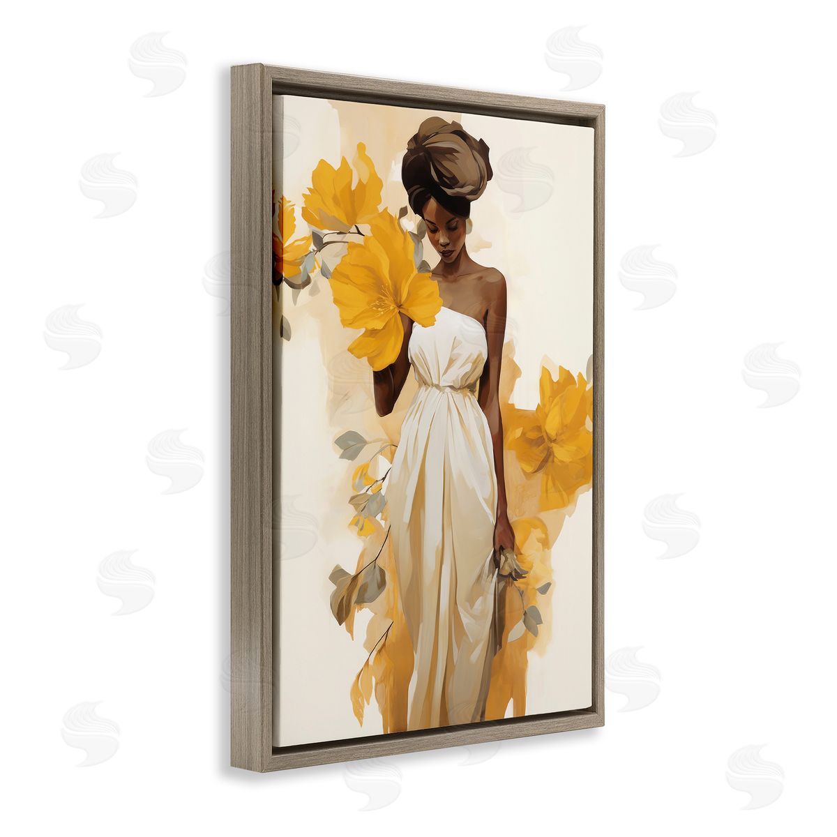 Raymond Powers Elegant Floral Woman Brown Floating Frame Canvas Wall Art Print