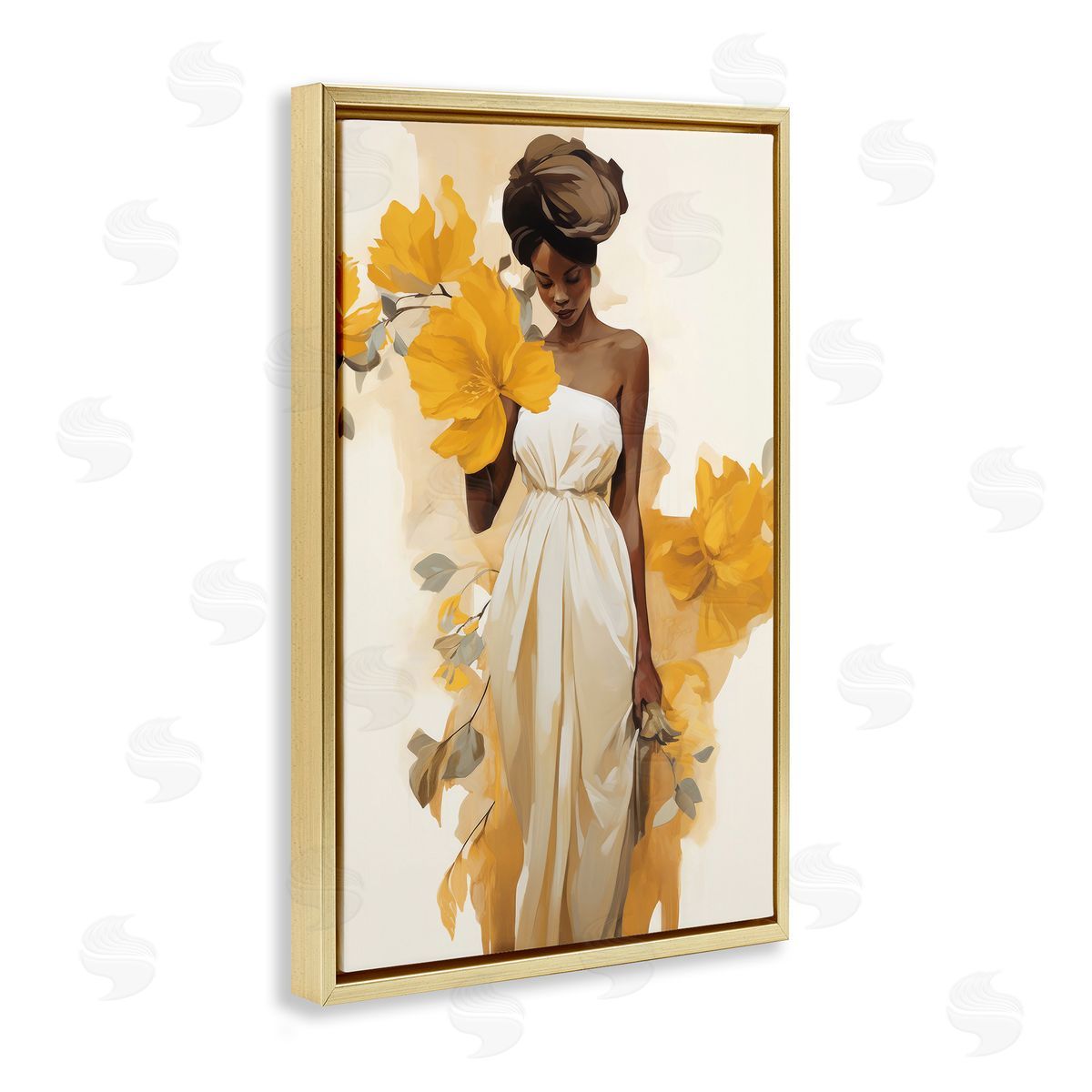 Raymond Powers Elegant Floral Woman Gold Floating Frame Canvas Wall Art Print
