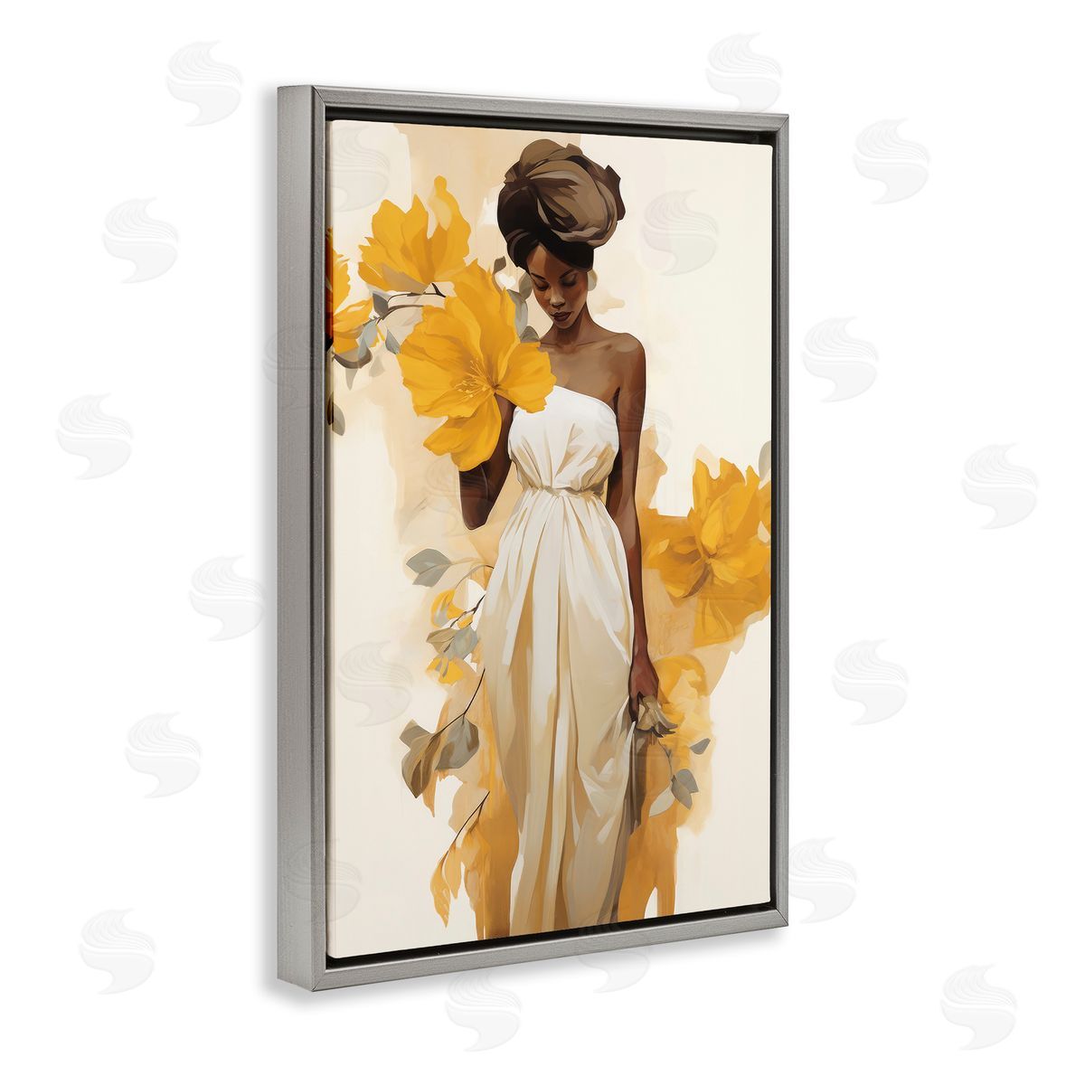 Raymond Powers Elegant Floral Woman Gray Floating Frame Canvas Wall Art Print