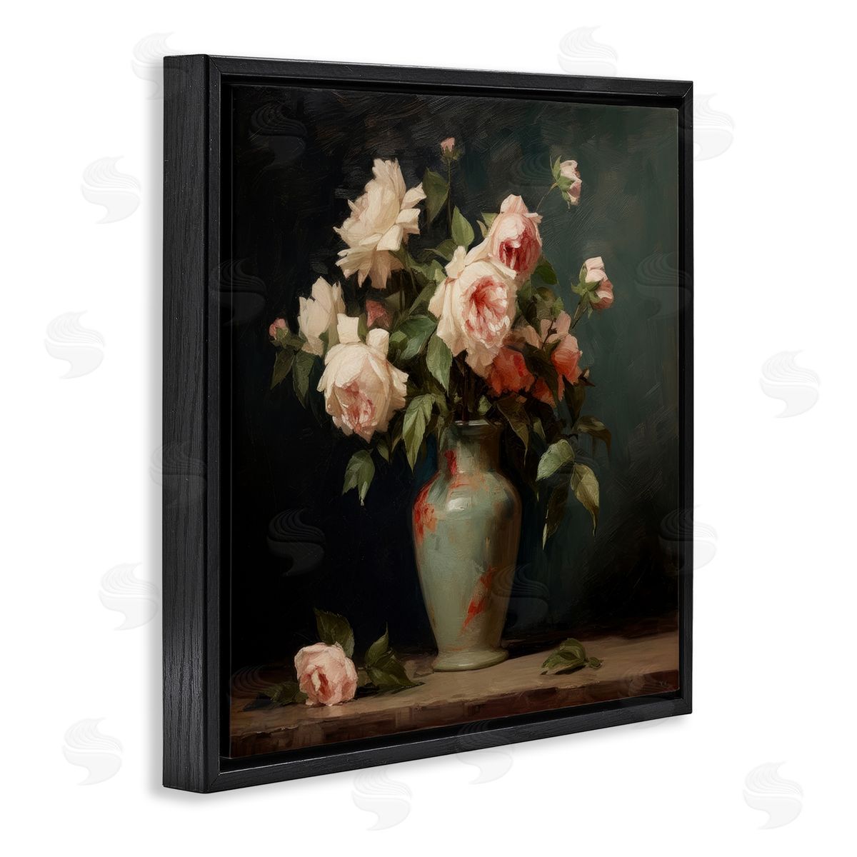Lazar Studio Vintage Bunches in Vase Black Floating Frame Canvas Wall Art Print