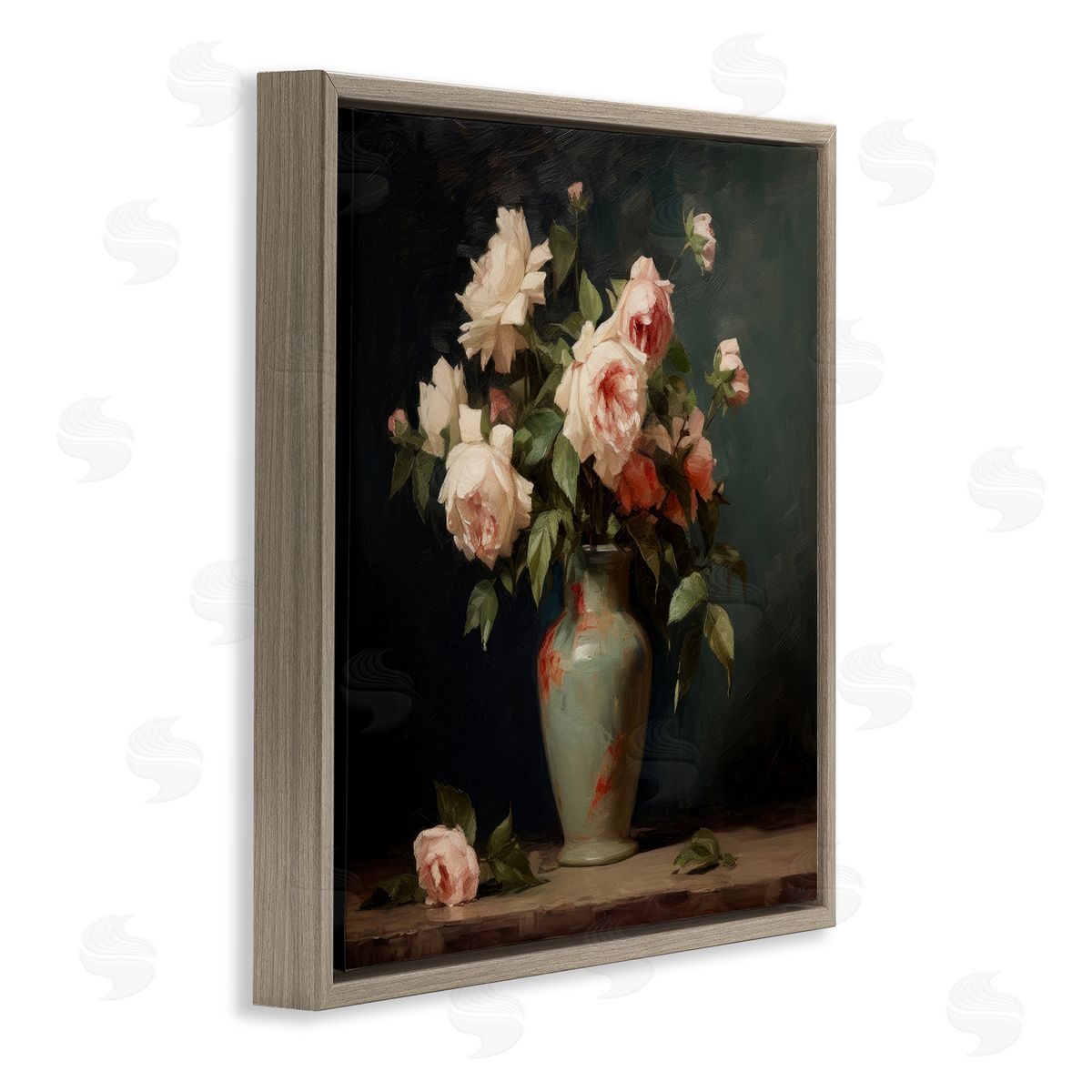 Lazar Studio Vintage Bunches in Vase Brown Floating Frame Canvas Wall Art Print