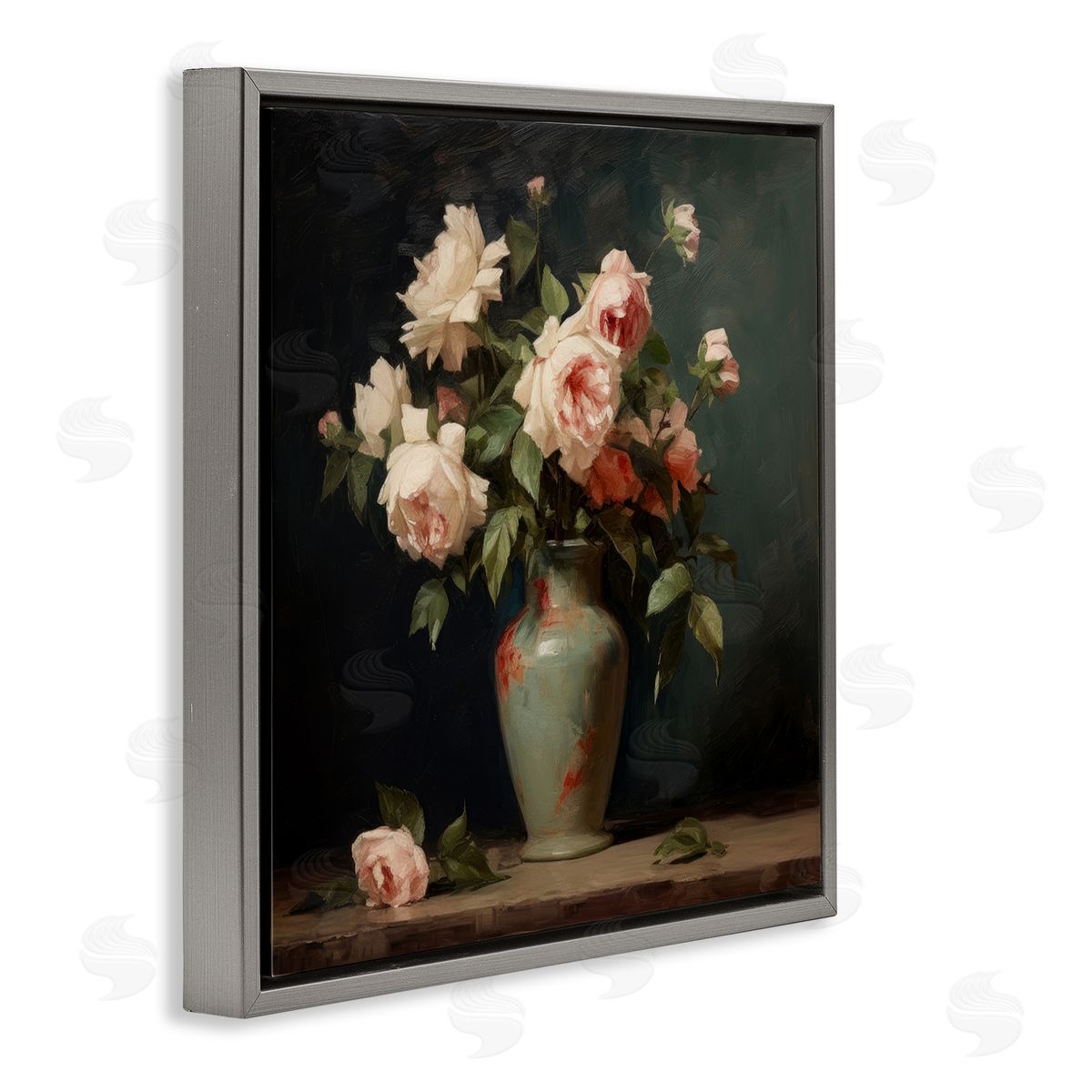 Lazar Studio Vintage Bunches in Vase Gray Floating Frame Canvas Wall Art Print