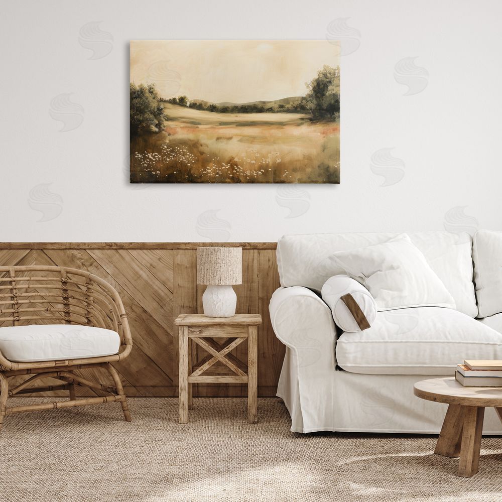 Lazar Studio Neutral Meadow Landscape Canvas Wall Art Print in Room