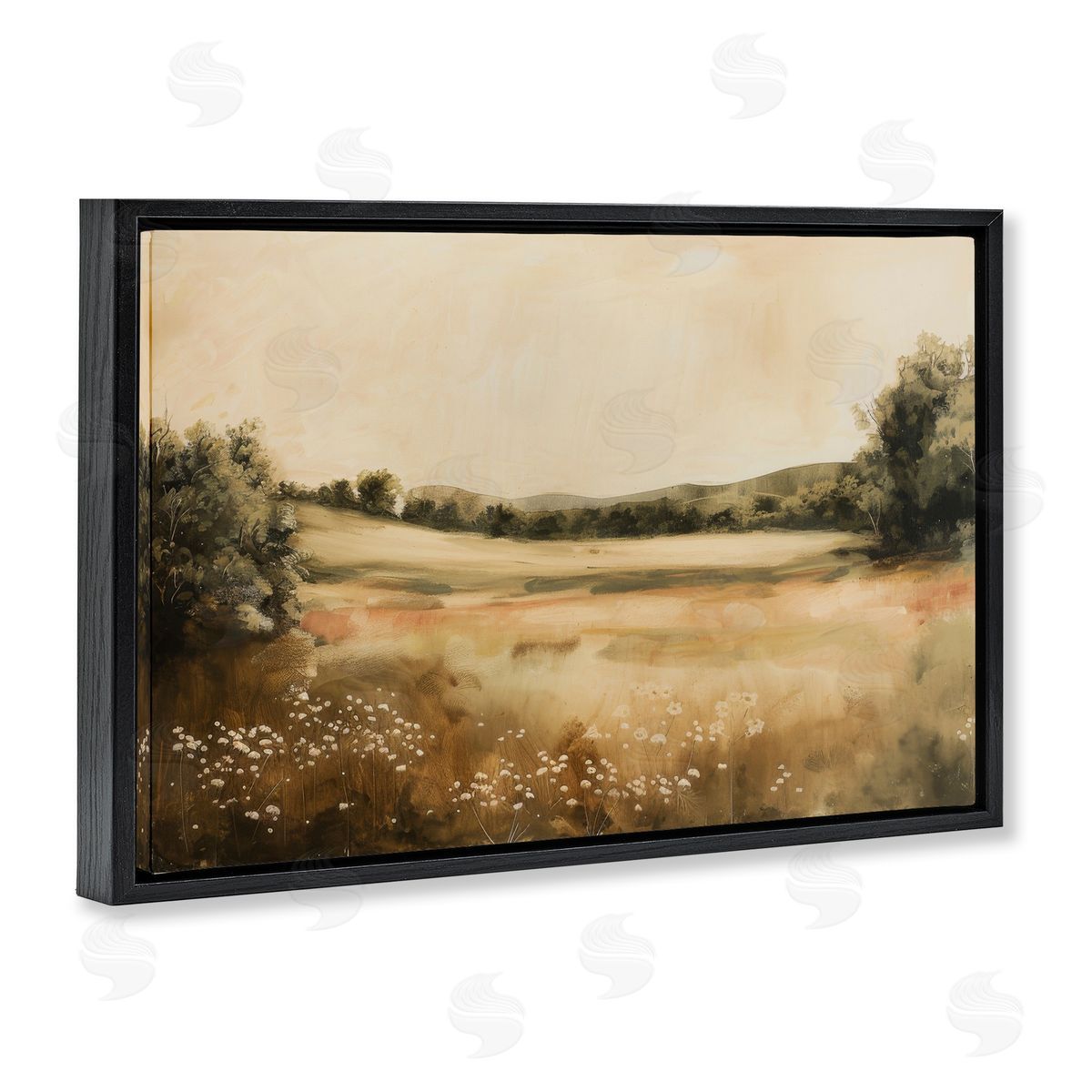 Lazar Studio Neutral Meadow Landscape Black Floating Frame Canvas Wall Art Print