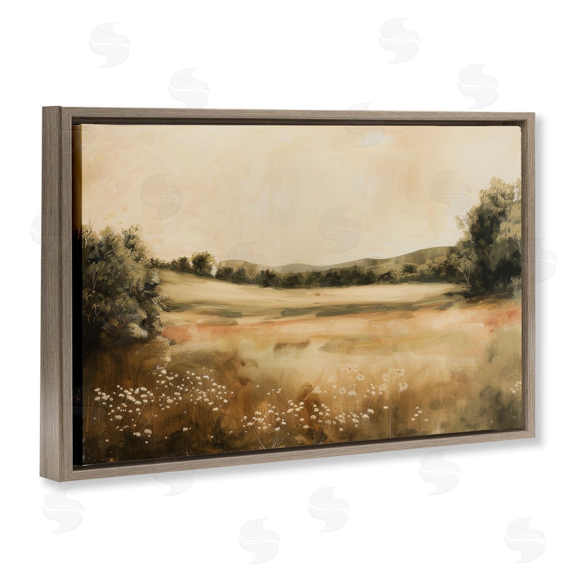 Lazar Studio Neutral Meadow Landscape Brown Floating Frame Canvas Wall Art Print