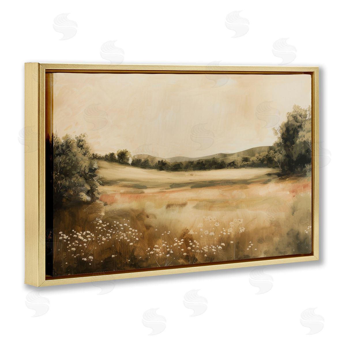 Lazar Studio Neutral Meadow Landscape Gold Floating Frame Canvas Wall Art Print