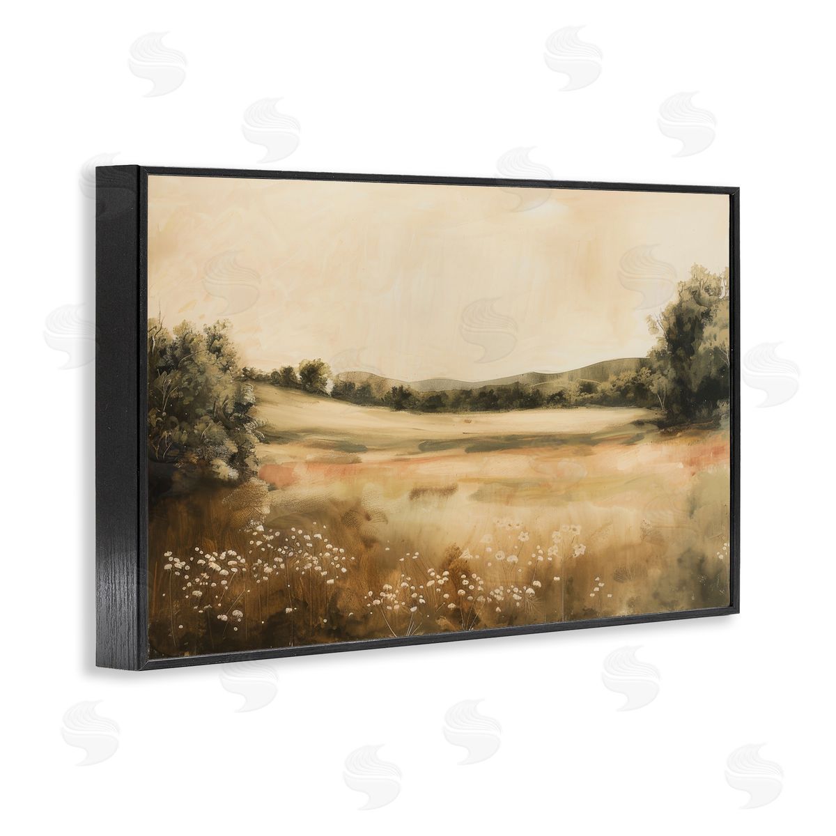 Lazar Studio Neutral Meadow Landscape Black Framed Giclee Wall Art Print