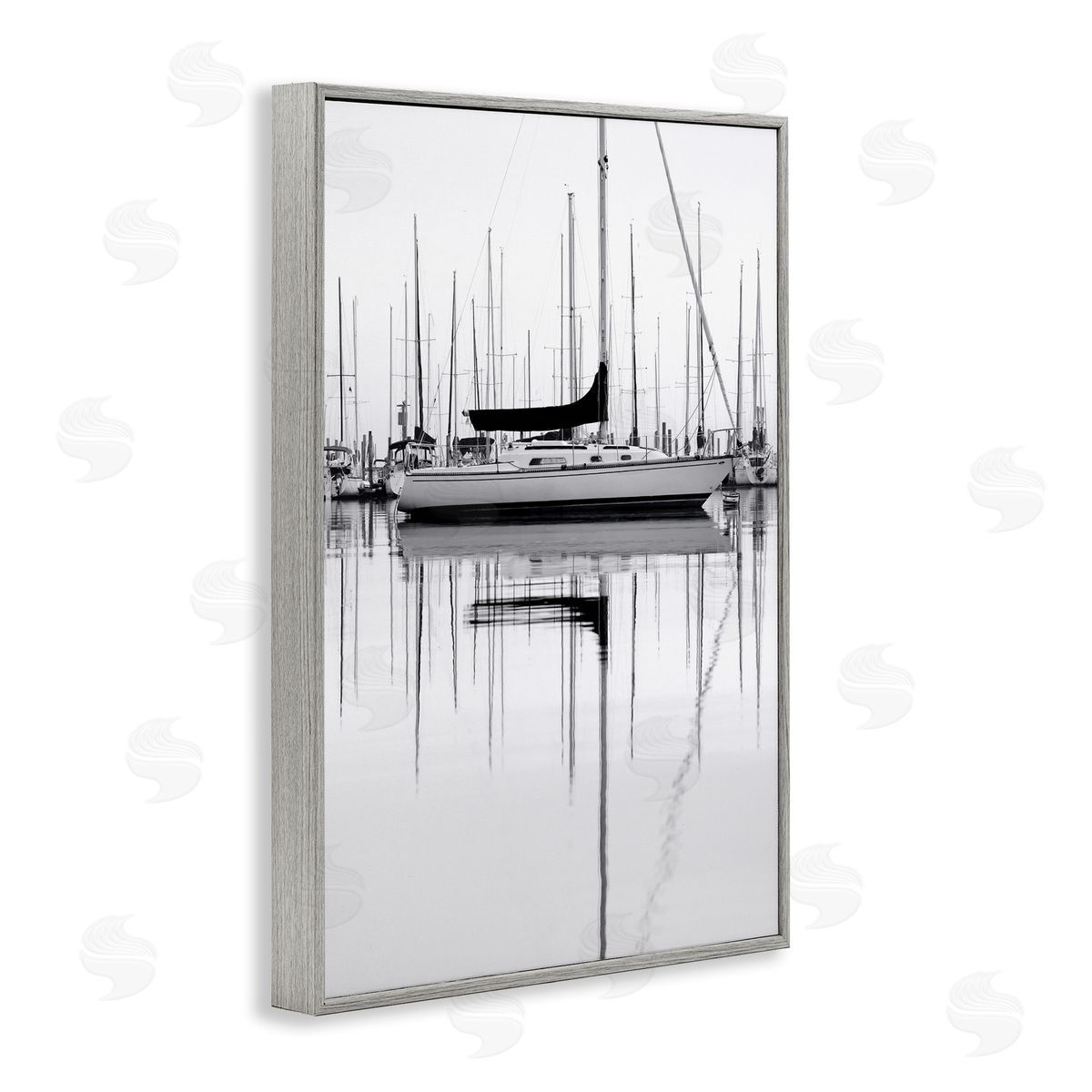 Nicholas Bell Monochrome Boat Harbor Gray Framed Giclee Wall Art Print