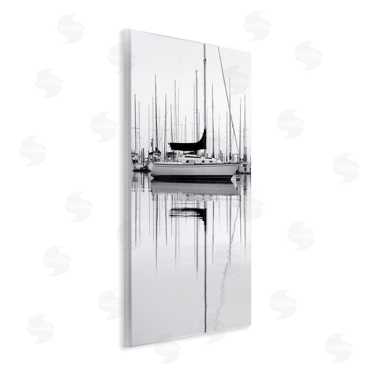 Nicholas Bell Monochrome Boat Harbor Wooden Wall Plaque Art Print